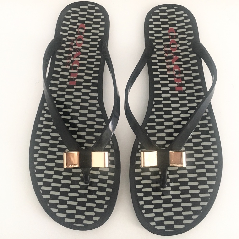 Host pick! COACH Gold Bow Flip-Flops, Size 8